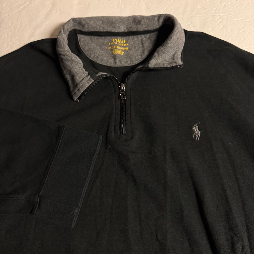 Polo Ralph Lauren Mens XXL Black Quarter Zip Pullover Cotton Blend Sweatshirt